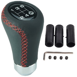 Universal 5 Gang Schalthebel Schaltknauf mit roter Naht inkl. 3 Adaptern 8mm 10mm 12mm, kein Gewinde!!