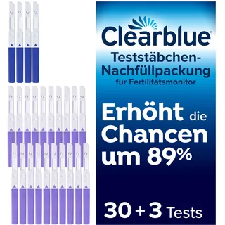 Clearblue 33 Tests Kinderwunsch Fertilitätsmonitor, Zykluscomputer Nachfüllpackung, 30x Ovulationstest und 3x Schwangerschaftstest, Fruchtbarkeitstest für Frauen zur Bestimmung des Eisprung