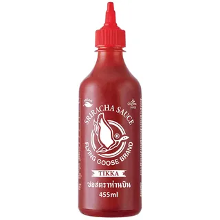 FLYING GOOSE Sriracha Chilisauce, Tikka Style, scharf, rote Kappe, scharfe Würzsauce aus Thailand, vegan, glutenfrei, 1 x 455 ml