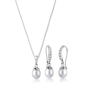 Elli Elli Schmuckset Elegant Süsswasserperle Kristalle 925 Silber Schmuck-Set Damen