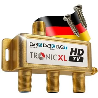 3-fach Antennen-verteiler F-Stecker DC-Durchlass TV Kabelfernsehen Splitter HD 3D 4K digital SAT Weiche 3fach