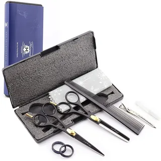 Haryali London Scheren-Set 6-Zoll-Scherenset mit Schneide- und Effilierschere in Schwarzgold, (1 paar, 2-tlg., 1x cutting scissors, 1x Effilierschere, 1x Kamm, 1x Öl, 1x Reinigungstuch), Bestens geeignet für professionelle Friseur- und Kosmetikscheren