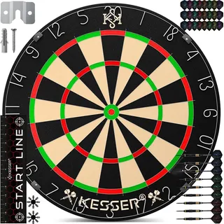 Kesser KESSER® Dartscheibe kork mit 9 Dartpfeile Professional Dartboard + 21 Pro Flights + Zubehör Steeldart Offizielles Dartscheibe 9 Pfeilen Metallspitze Profi Steeldartscheibe Dartboard inkl. Montageset