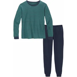 LE JOGGER le jogger® Pyjama, (2 tlg., 1 Stück), Schlafanzug mit zweifarbig gestreiftem Oberteil le jogger® petrol-marine