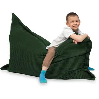 chilly pilley Sitzsack L XL XXL Cordstoff Bodenkissen Beanbag Styropor Füllung Riesensitzsack Cord-Material Sitzkissen Gartenkissen zum Liegen und Sitzen Cord 100x70 Dunkelgrün