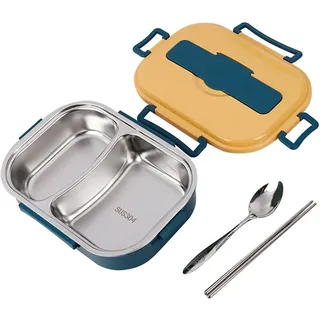 Thermo Lunchbox, Edelstahl Lunchbox, 2 Fächern wärmender Lebensmittelbehälter mit Essstäbchen und Löffel teilt Lunchbox für Kinder und Erwach...