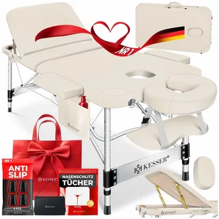 Kesser KESSER® Mobile Massageliege klappbar & höhenverstellbar 3 Zonen Massagebett Massagetisch Kosmetikliege Breit Therapieliege Aluminium + 10x Gesichtsauflage mit Kopfstütze Armlehnen & Tasche