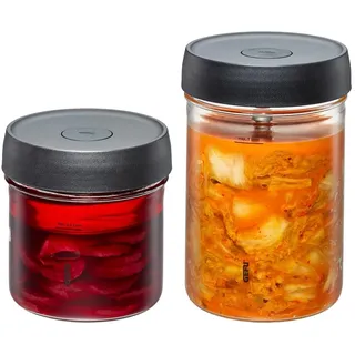 GEFU Fermentiergläser NATIVO 2er Set - 0,5L & 1L, inkl. Beschwerungsgewicht, Fermentationsglas mit Gewicht und Deckel, transparent, zum Einlegen