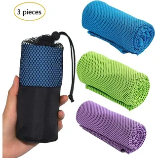 Kühltuch 3er Set –100cm*30cm kühlendes Handtuch für Wandern, Laufen, Tennis, Reisen | Kühltücher Hals, Handtuch kühlend - Blau/Grün/Lila