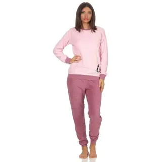 normann Damen Frottee Pyjama Langarm Schlafanzug mit Bündchen und süßem Pinguin Motiv - 201 13 564, Farbe:rosa, Größe2:48/50 - 48