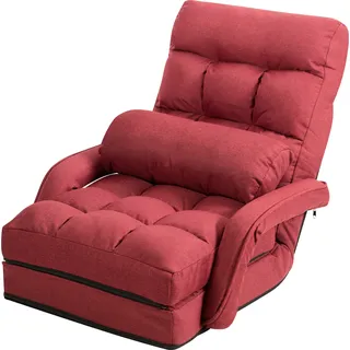 Costway Klappsofa verstellbar, Bodenstuhlsofa gepolstert, Liegebett mit Armlehnen und Kissen, - rot