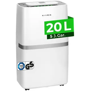 Klamer Luftentfeuchter elektrisch 20L, 195m3 Luftumwälzung pro Stunde, 420W starker Raumentfeuchter, Entfeuchter mit bis zu 5,5 Liter Fassungsvermögen