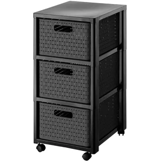 Rotho Country Rollcontainer mit 3 Schubladen in Rattan-Optik, Kunststoff (PP) BPA-frei, anthrazit, 3 x A4/18l (37.5 x 32.5 x 71.2 cm), Nicht zutreffend