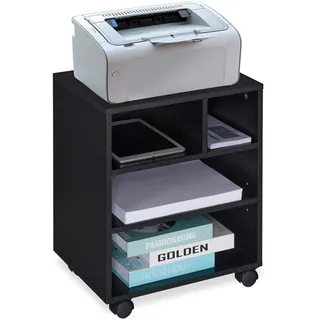 Relaxdays Rollcontainer, 4 offene Fächer, Büro & Home Office, mit Rollen, Büroschrank, HxBxT: 49 x 40 x 30 cm, schwarz