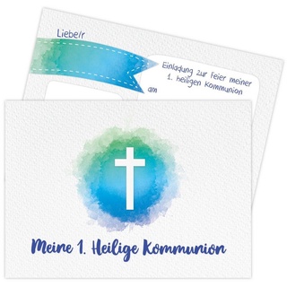 PAPIERDRACHEN Kommunionskarte 12 Einladungskarten zur Kommunion - Einladung zur Heiligen Kommunion, für Mädchen und Jungen -hochwertig gedruckt in DIN A6