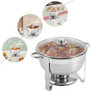 Runder Speisewärmer Kit, Edelstahl Runde Chafing Dish Set, 8,5L Warmhaltebehälter Wärmebehälter Buffet Set - Silber
