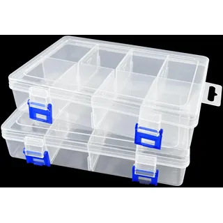 gentpovth Universelle Sortierboxen, 2 Stück 8 Gitter Praktische Aufbewahrungsbox mit Deckel, Kleinteile Organizer, mit Verstellbaren Fächern, für Perlen, Plastic Saatgut, Schrauben und Schmuck