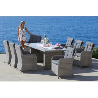 Konifera Garten-Essgruppe »Menorca«, (Set, 25-tlg., 8x Sessel, 1x Tisch 230,8x100x75 cm, inkl. Auflagen, Alu, Polyrattan), Polyrattan, Aluminium, Tischplatte aus 5mm starkem Sicherheitsglas grau
