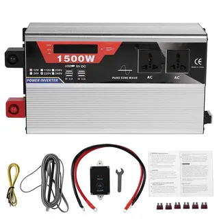 1500W KFZ Reiner Sinus Spannungswandler-Auto Wechselrichter 12v auf 230v Umwandler-Inverter Konverter mit 2 EU Steckdose und USB-Port-inkl. 4.5 Meter Fernsteuerung-Spitzenleistung 3000 Watt