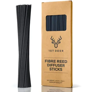 1st Deer Fibre Reed Sticks Raumduft Stäbchen – 100 Stück, Schwarz, (24 cm x 3 mm), Faser-Stäbchen, Duftstäbchen für Ätherische Öle, Aroma Nachfüllung, Spa, Duft, Aromatherapie
