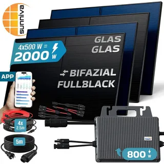 sunniva Balkonkraftwerk Bifazial 2000/800 W inkl. 4 x 500 Glas-Glas Solarmodule
