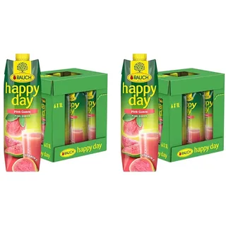 Rauch Happy Day Pink Guave |exotisch und erfrischend | tropisch-fruchtiger Geschmack | egal ob pur oder als Cocktail | 6x 1l Tetra Prisma (Packung mit 2)
