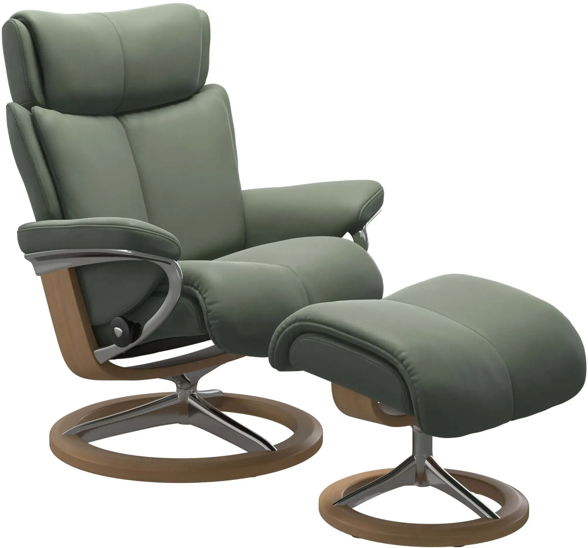 Stressless Sessel Magic M | Signature Untergestell Batick Thyme Green Poliertes Aluminium Eichefarben