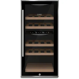Caso WineComfort 24 black, Weinkühlschrank für 24 Flaschen, 2 Zonen auf 5-20°C einstellbar,Sensor- Touch, LED beleuchtet freistehend, UV-Filterglas, Schwarz