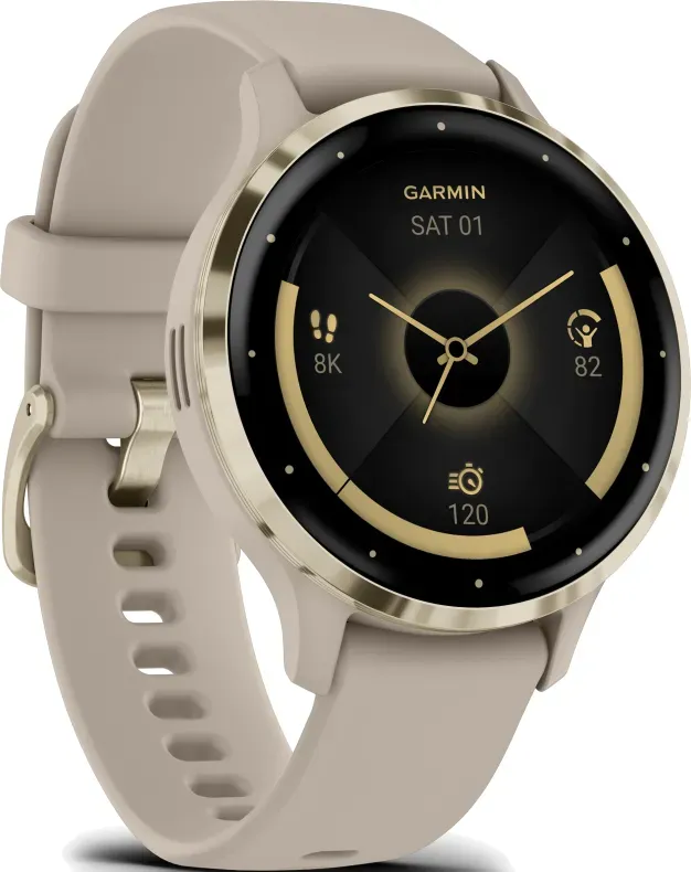 Garmin VENU® 3 VENU® 3S French Gray/Softgold mit Schnellwechsel-Silikon-Armband" 010-02785-02" - AMOLED Farb-Touchdisplay,French Gray/Softgold - 41mm