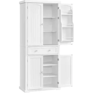 VASAGLE Küchenschrank, Hochschrank Küchenbuffet Vitrinenschrank, Buffetschrank mit Verstellbaren Ablagen, Esszimmerschrank mit Schubladen, für Wohnzimmer Küche, 40 x 76 x 182,1 cm, Weiß BBC561W21