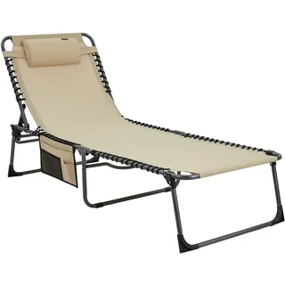 KingCamp Sonnenliege Liegestuhl Bavaro Camping Strand Liege Feldbett Alu 150 kg beige