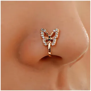 Inateannal Strass Schmetterling Nasenring Schmetterling Nasenmanschette Gold Fake Septum Nasenring U Form Clip Auf Nase Bolzen Biegsam Nasenring Bolzenschmuck Frauen Und Mädchen
