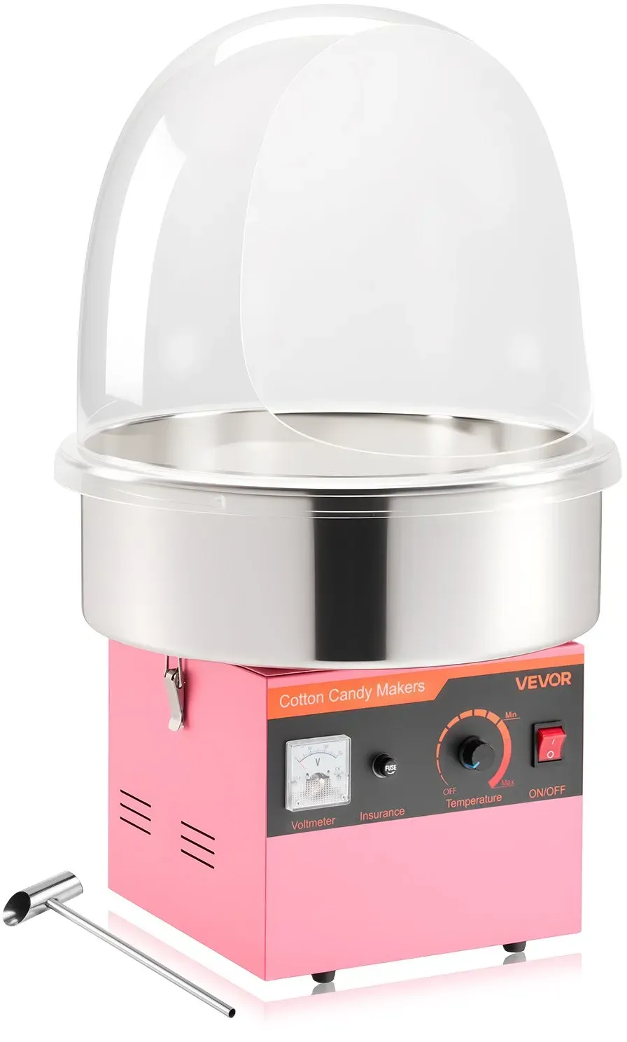 VEVOR Elektrische Zuckerwattemaschine 1000 W, Zuckerwattenmacher mit Deckel & Edelstahlschüssel & Zuckerlöffel, Ideal für Karneval Geburtstage Familienfeiern, Professionelles Zuckerwattegerät Rosa