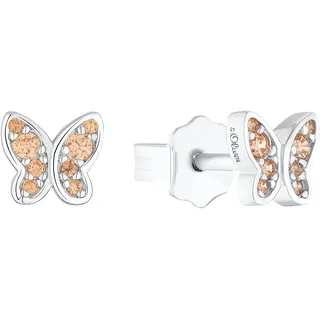 s.Oliver Ohrstecker 925 Sterling Silber Mädchen Kinder Ohrschmuck, mit Zirkonia synth., 0,5 cm, Silber, Schmetterling, Kommt in Schmuck Geschenk Box, 2036819