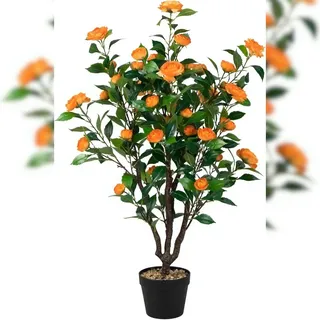 Costway Kunstbaum mit Blüten für Zuhause Büro 100 cm Gelb