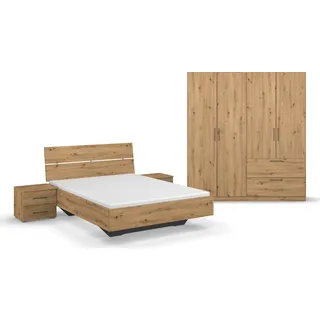 RAUCH Challenger (Set 4-teilig)", braun (eiche artisan), Schrankbreite/-höhe 181/210cm + ohne Matratze, B/H: 140cm x 200cm, Holzwerkstoff, Schlafzimmermöbel-Sets, Schrank 2 Breiten, Bett 3 Breiten, 2 Nachttische MADE in GERMANY
