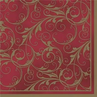 20 Servietten Goldene Ranken auf Rot als Tischdeko für Hochzeit, Geburtstag und jede andere Feier 33x33cm