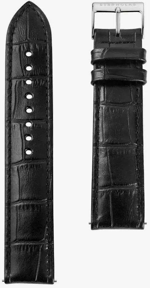 STERNGLAS - STRAP - Lederarmband - heritage schwarz - silber / 20 MM