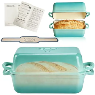 5.68 L Gusseisen Brotbackform,Brotbacktopf mit Deckel,Gusseisen Topf Brot Backen,Brotformen zum Backen,Emaille Brotbackformen für Sauerteig,Robuste Brotbackformen zum Brotbacken im Ofen(Seeblau)