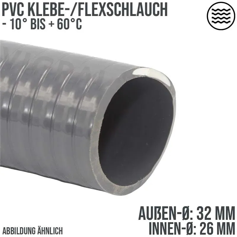 32 x 26 mm PVC Klebe Flex Spiral Schwimmbad Pool Teich Schlauch grau PN 7 bar