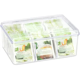 Relaxdays Teebox, transparent mit Klappdeckel, Aromaschutz, HxBxT 9 x 21,5 x 14,5 cm,