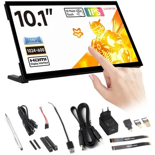 LUCKFOX 10.1inch HDMI Touchscreen Plug & Play for Raspberry Pi Screen 1024x600 Portable Monitor with Stand 10 Point Touch Display with Dual-Track Speakers Second Screen for Laptop PC