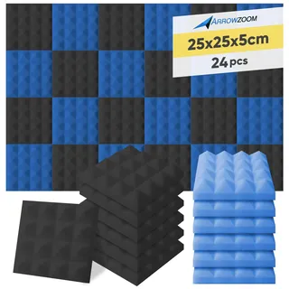 Super Dash Akustische Pyramidenschaumstoff-Schalldämmplatten für das Studio zu Hause, 25 x 25 x 5 cm, 24 Stück, SD1034, blau/schwarz, 25 x 25 x 5 cm