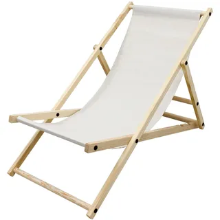 ECD Germany Liegestuhl klappbar aus Holz 3 Liegepositionen bis 120 kg Beige