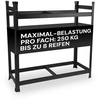 ALL Schwerlastregal Premium Reifenregal, 250kg Traglast, 4 bis 18 reifen ideal für Garage & Lager schwarz 110 cm x 100 cm x 40 cm