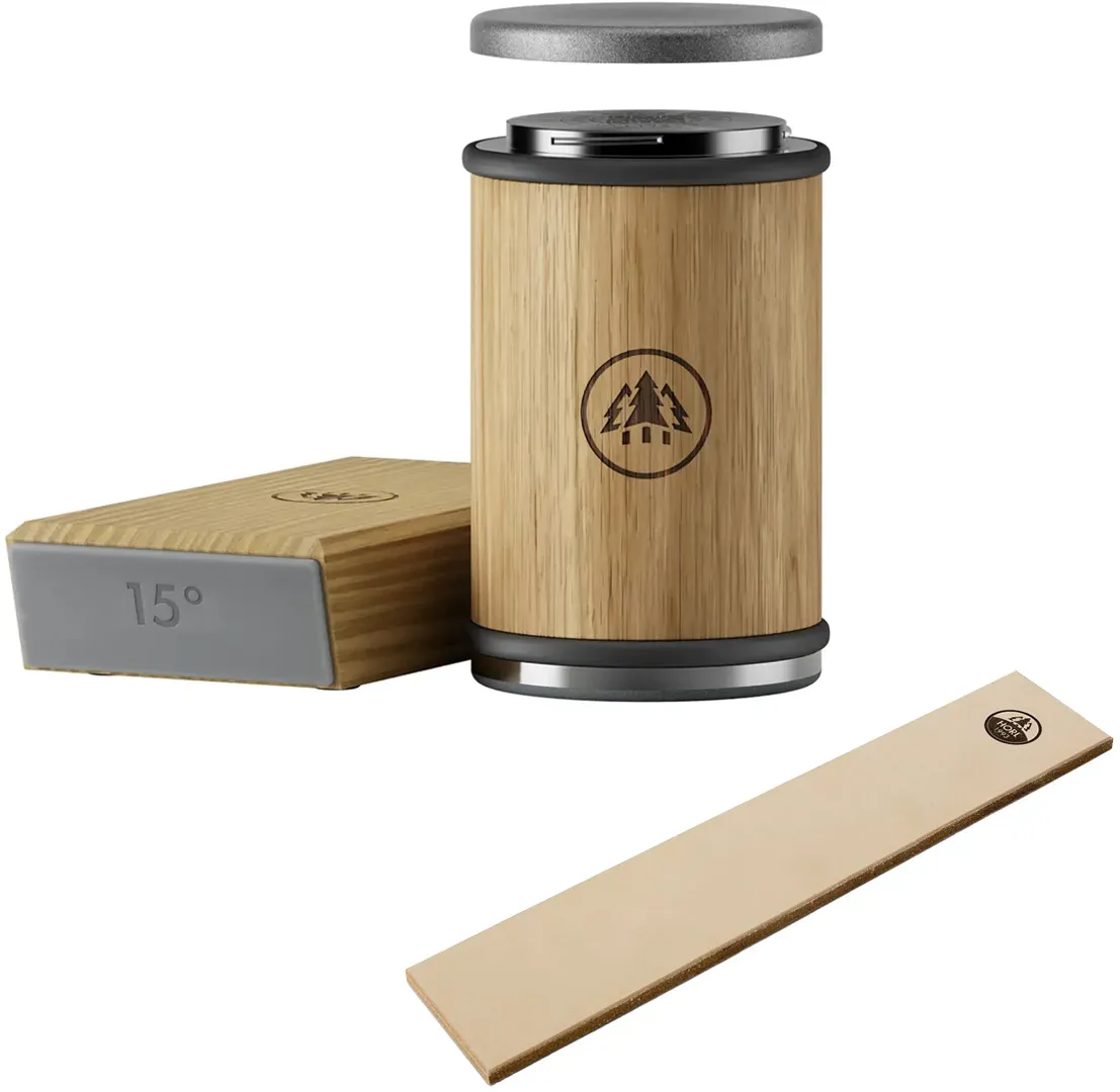 HORL® 3 Eiche Rollschleifer Set mit Abziehleder aus pflanzlich gegerbtem Rindsle...