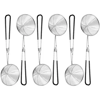 Fondue Sieb Set Edelstahl Siebchen Set Edelstahl Küchensieb mit Griffen Schaumlöffel Abseihlöffel Fondue-Sieb Siebchen Fondue Zubehör Sieblöffel für Fondueparties Spaghetti Fonduehelfer Gemüse-6 Stück