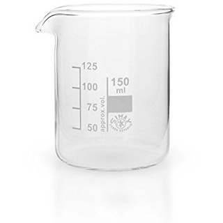 12 x 150ml Becherglas aus hitzefestem Borosilikatglas, graduiert, mit Ausguss, niedrige Form * Messbecher, Bechergläser, Laborglas, Laborbecher *