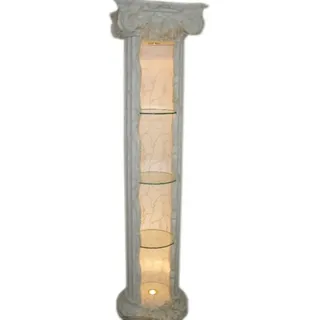 Schatzkiste1 Glasvitrine XXL Dekosäule Standsäule Steinmöbel Vitrine beleuchtet Römersäule beige