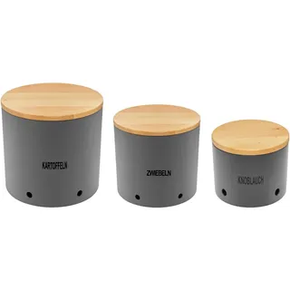 Magu Natur-Design Kartoffeltopf Zwiebeltopf Knoblauchtopf Anthrazit aus einem Polymer aus natürlichen Materialien Vorratsbehälter